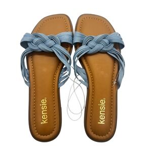 NWOT Kensie Raine Knotted‎ Denim Blue Slide Sandal Flat Heel Casual Summer 6M